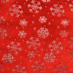Ткань Искусственный Мех Коротковорсовый 190 гр/м2 (Ширина 150см), принт Снежинки на красном (на отрез) в Иркутске